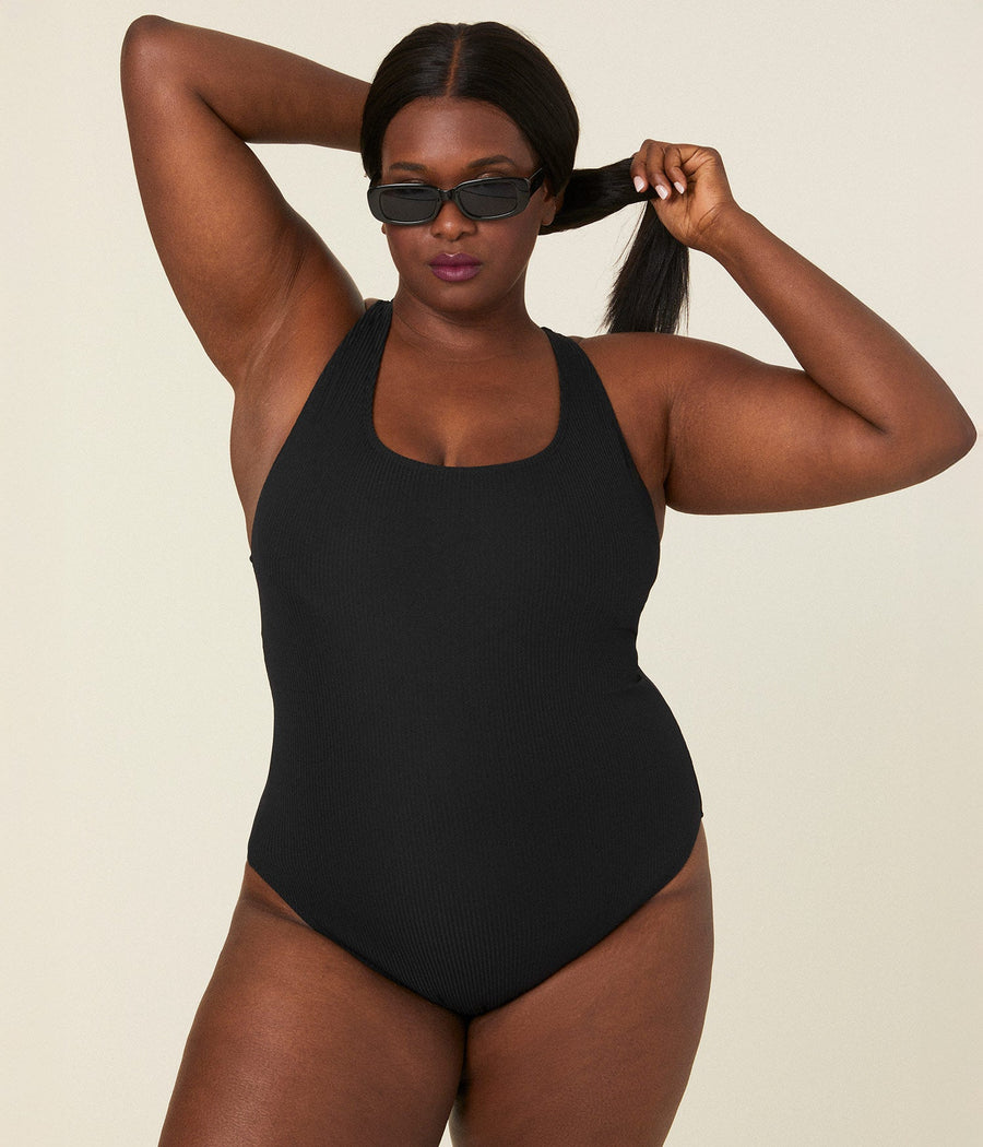 The Tulum One Piece - Eco Ribbed - Black - Long Torso